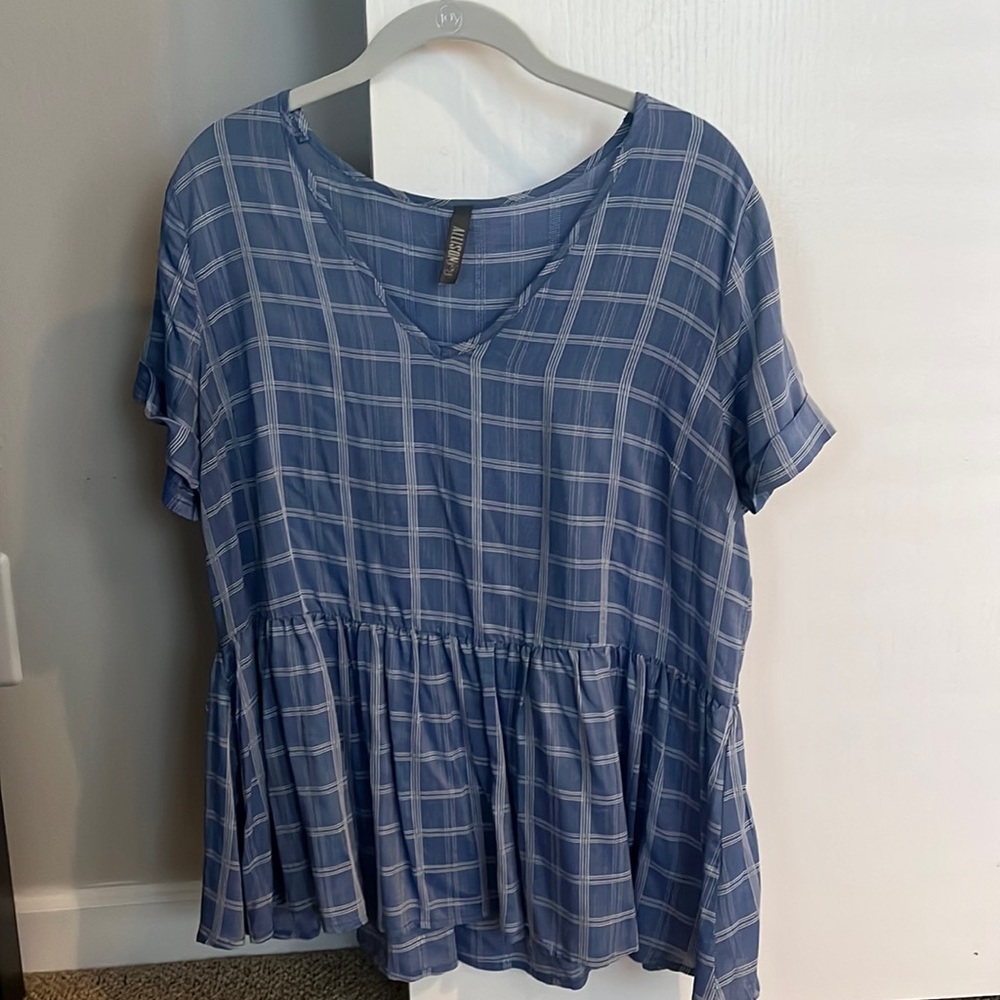Allison Joy Evereve Peplum Blue Top Med